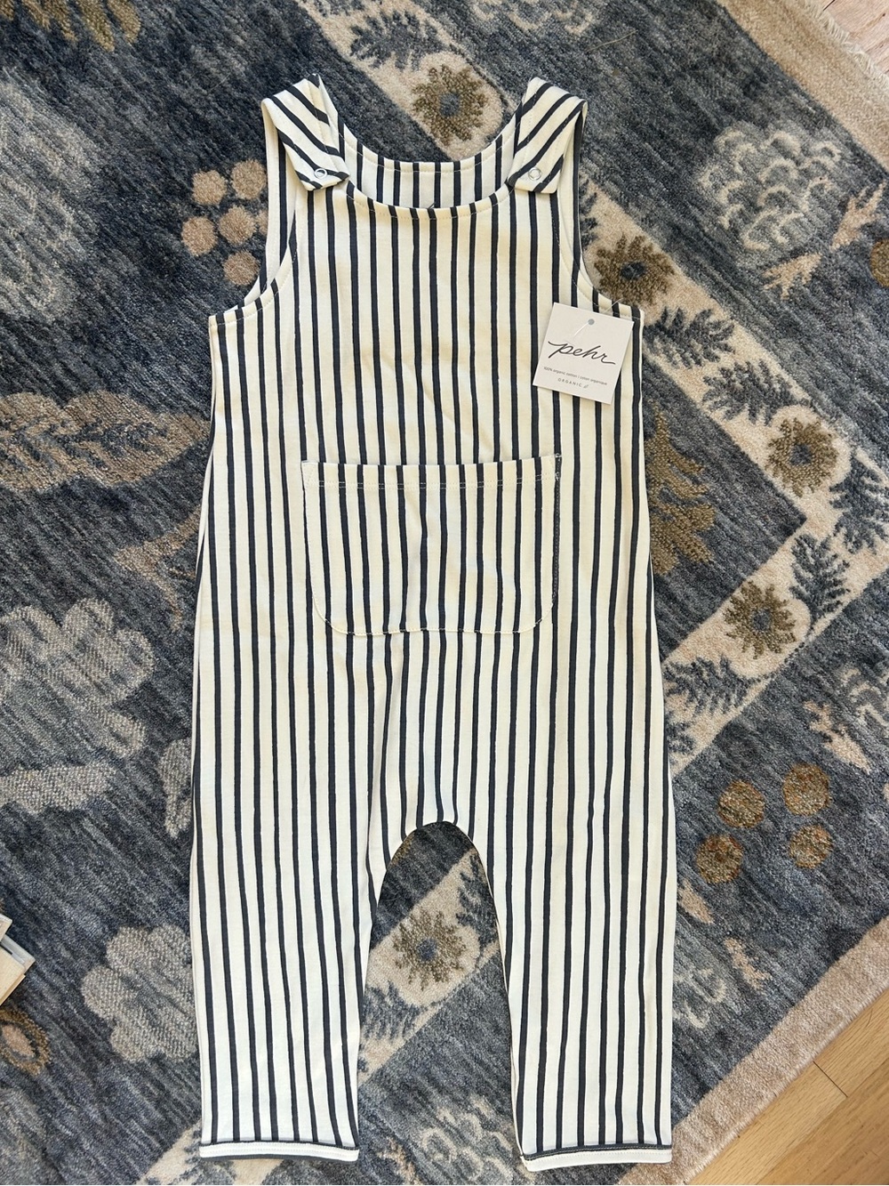 Pehr Cream and Navy Striped Cotton Kids Overalls